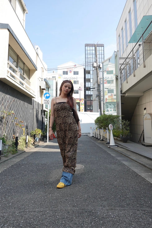 バックオープンレオパードワンピ